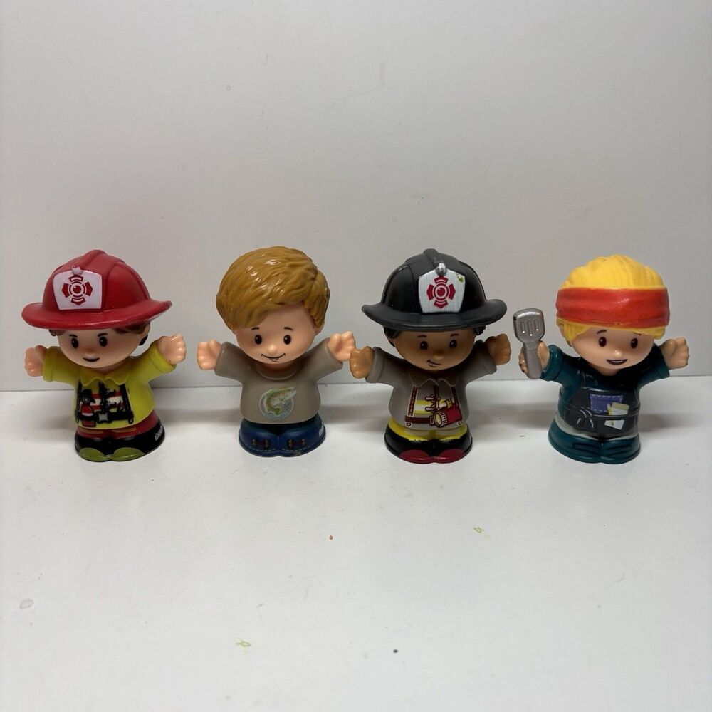 Fisher-Price Little People Lot of 4 Figures Firefighters Chef Baker Boy Fishing